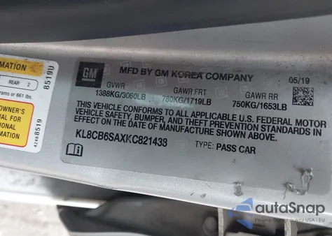 2019 Chevrolet Spark Ls Cvt from USA, damaged, VIN KL8CB6SAXKC821438